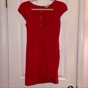 Red V Neck Slimming Formal Dress